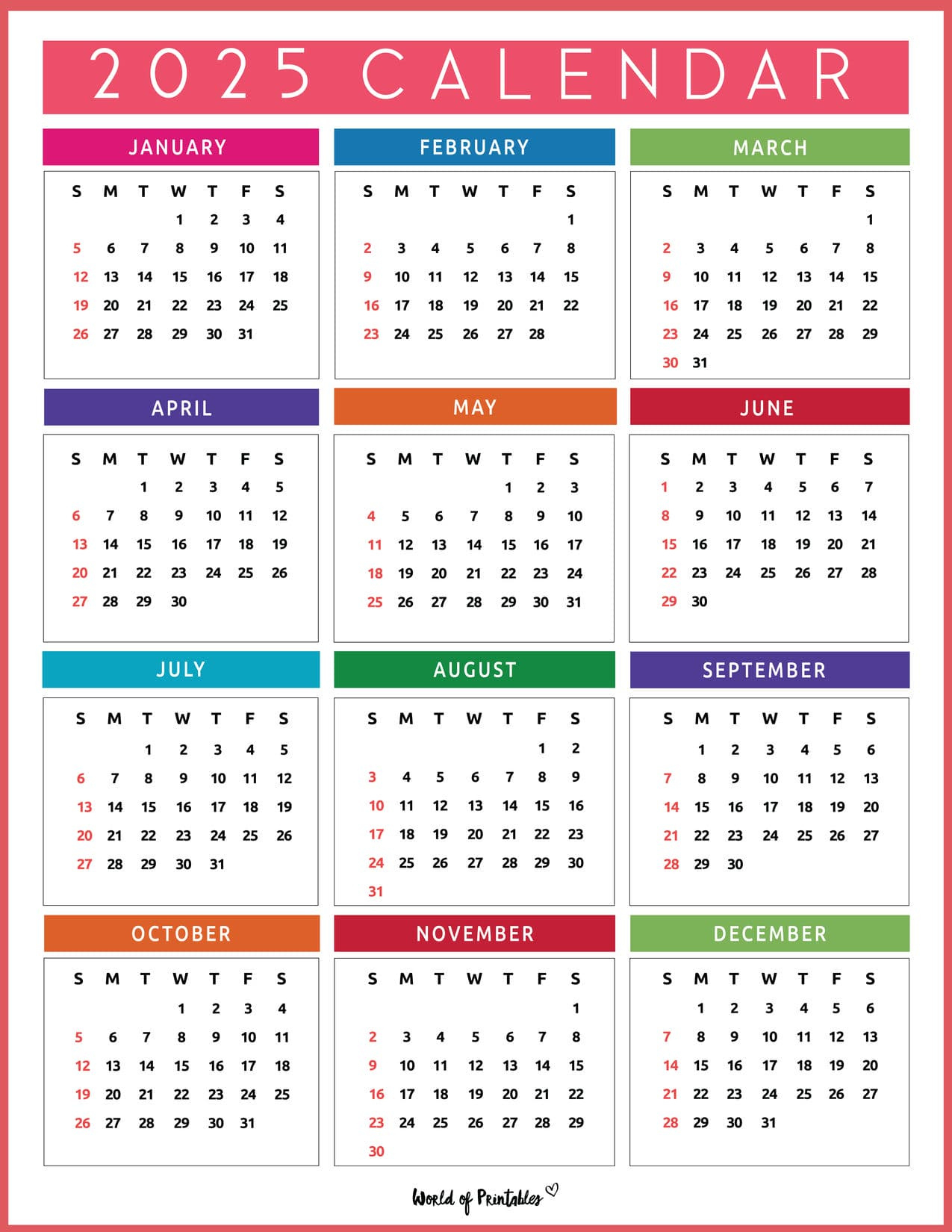 Printable Year At A Glance Calendar Calendar