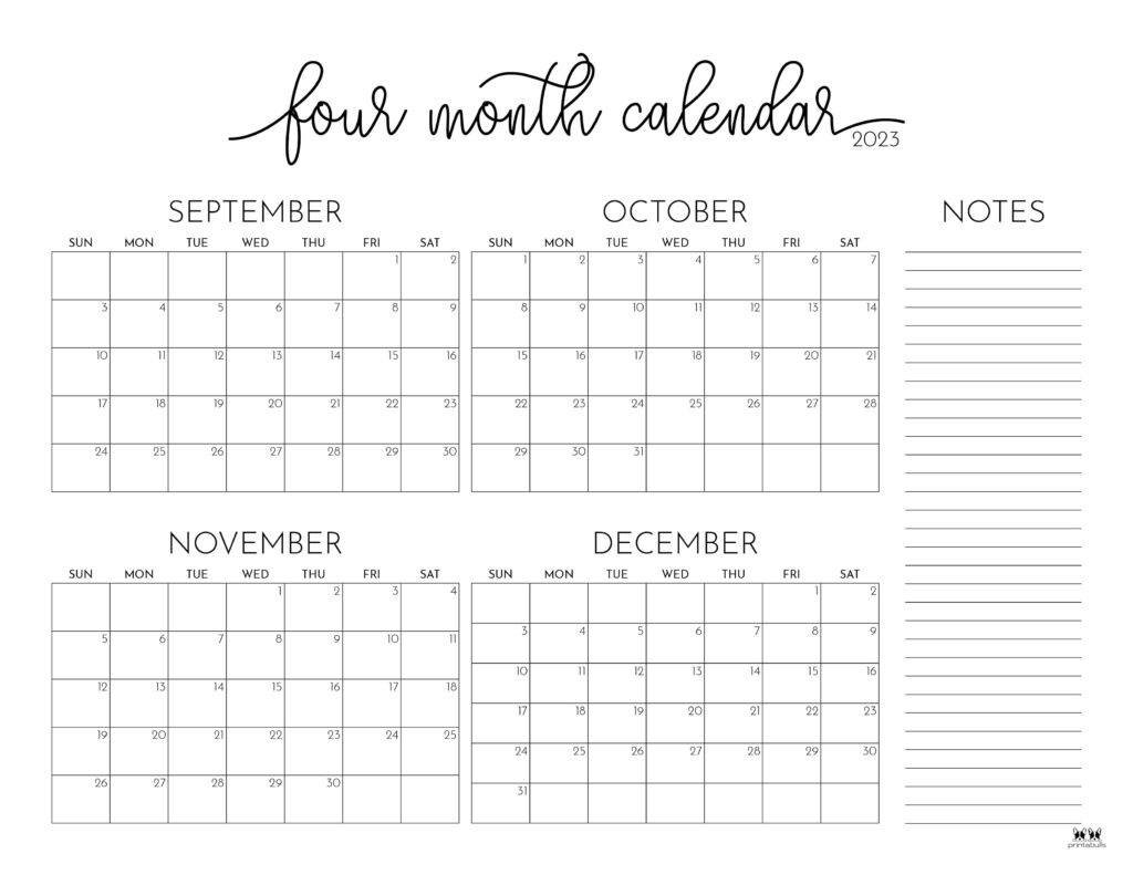 2023 Four Month Calendars - 18 Free Printables | Printabulls with 4 Month Calendar 2025 Printable