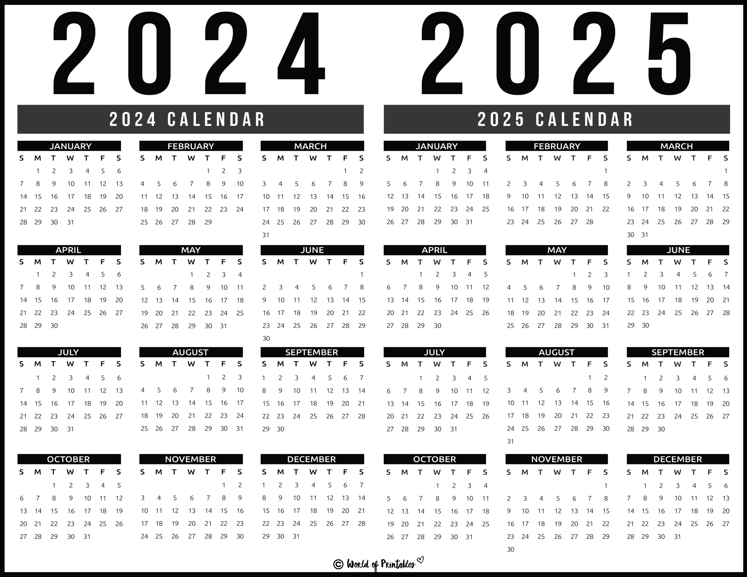 2024 2025 Calendar Free Printables - World Of Printables for 2024 2025 Calendar Printable