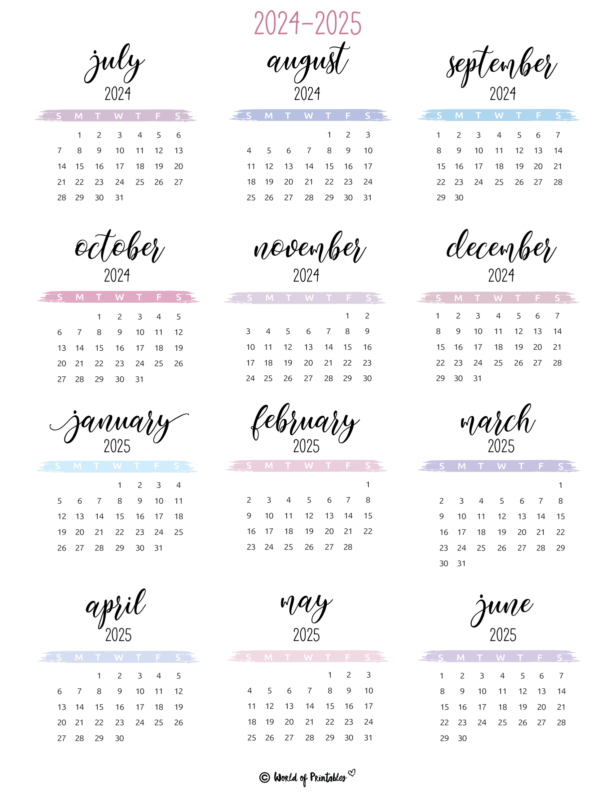 2024 2025 Calendar Free Printables - World Of Printables intended for Printable Small Calendar 2025