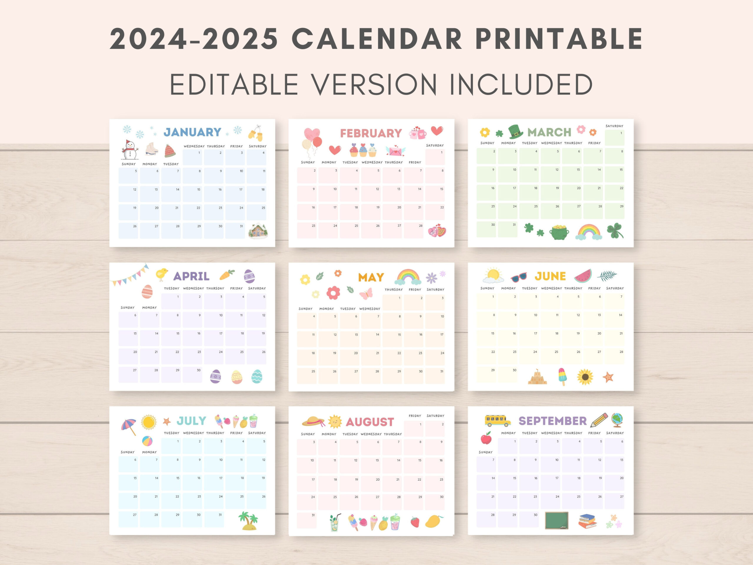 2024-2025 Calendar Printable, Printable Calendar, Editable throughout August 2024-May 2025 Calendar Printable