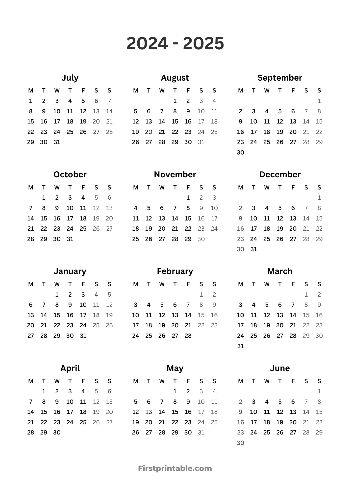 2024-2025 Calendar Printables | Free Pdf in 2024 2025 Calendar Printable