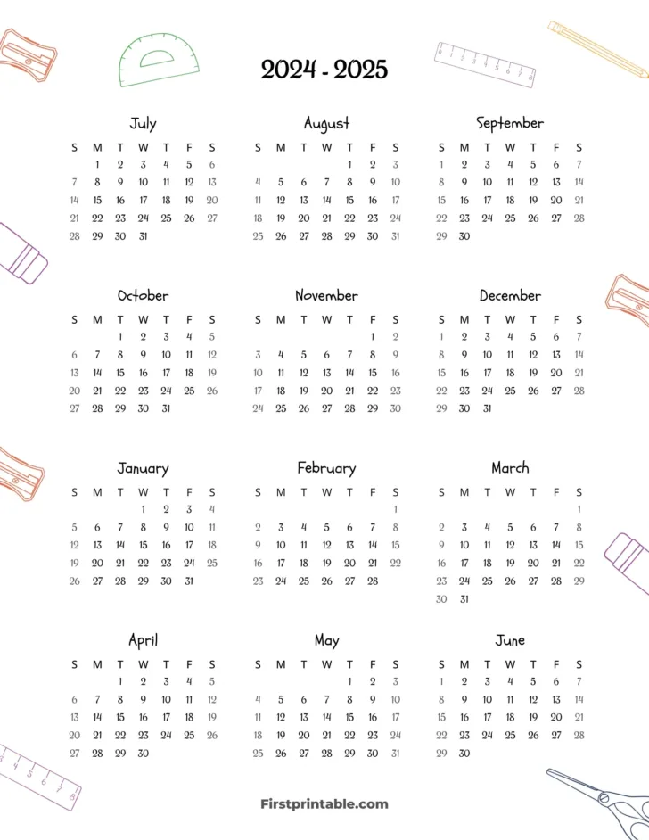 Calendar 2024 to 2025 Printable