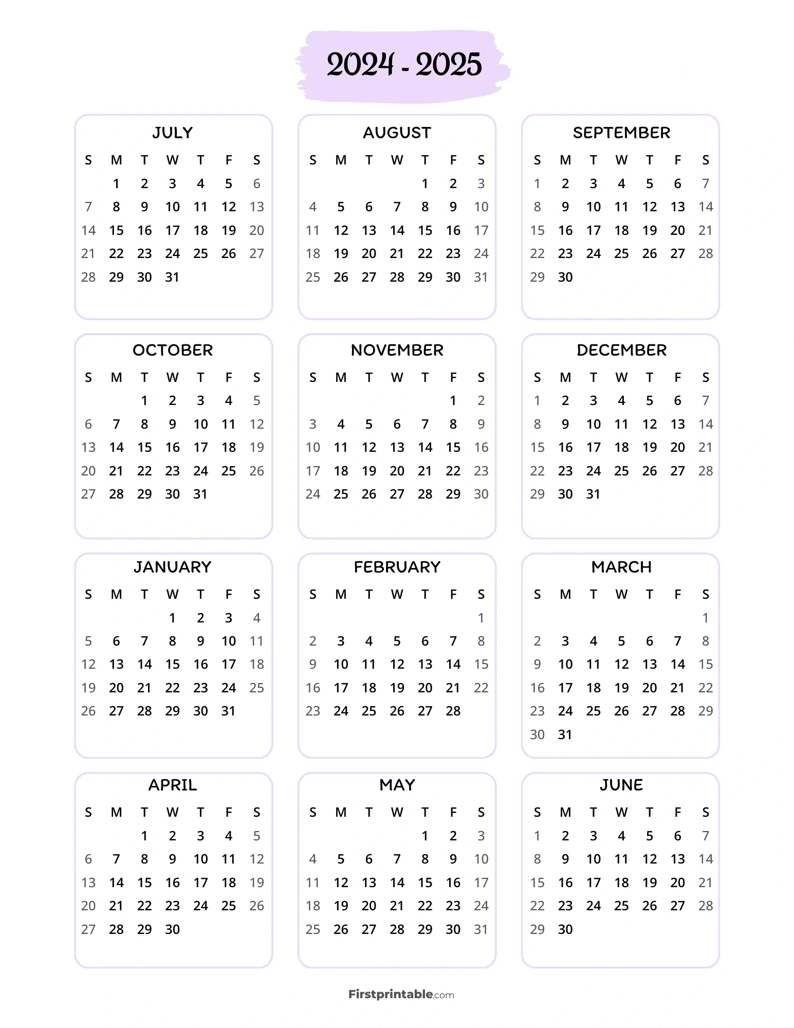 2024-2025 Calendar Printables | Free Pdf within Printable 2024 2025 Calendar Printable