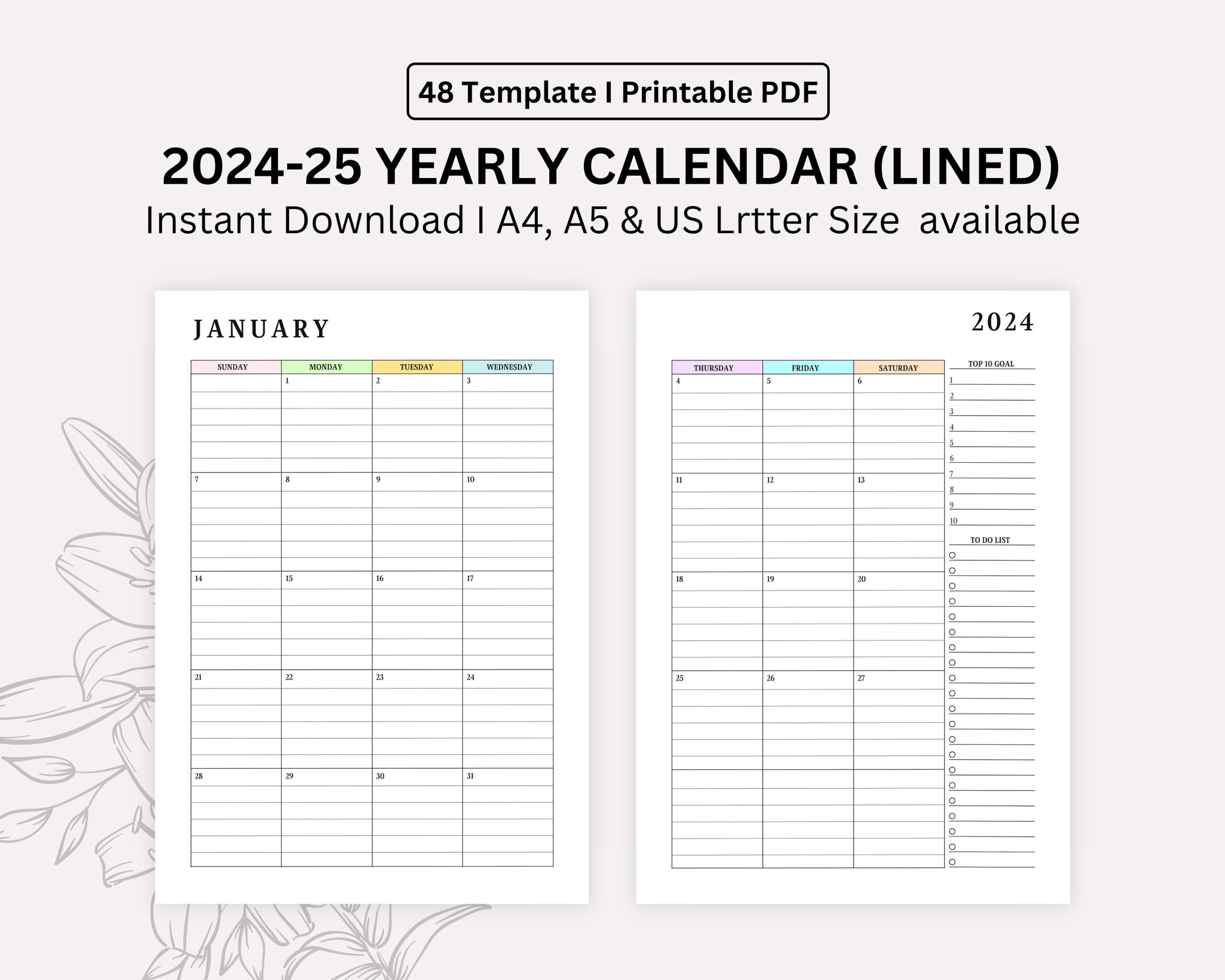 2024, 2025 Monthly Lined Calendar Printable, Dated Month On 2 intended for 2025 Printable Calendar By Month With Lines