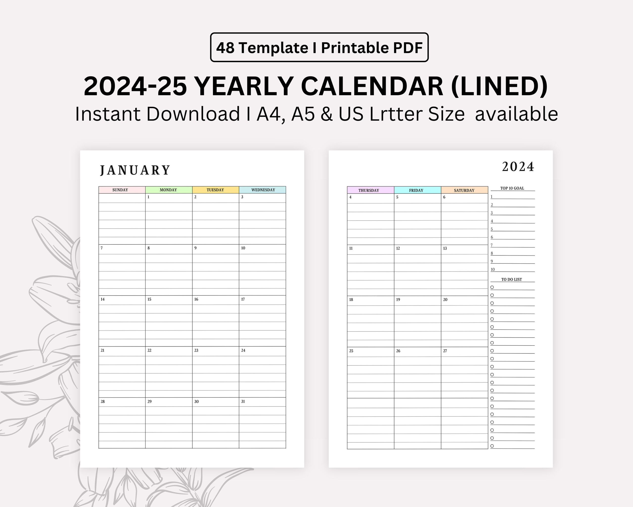 2024, 2025 Monthly Lined Calendar Printable, Dated Month On 2 with Printable Monthly Calendar 2025 With Lines