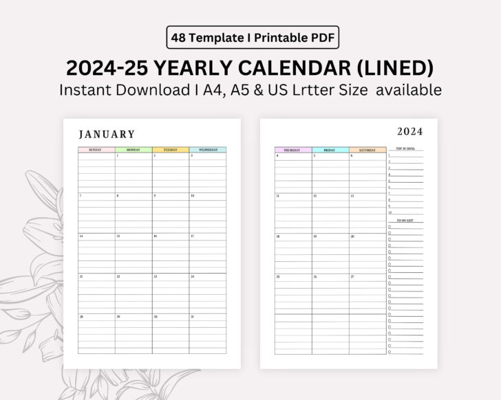 2025 Calendar Printable with Lines