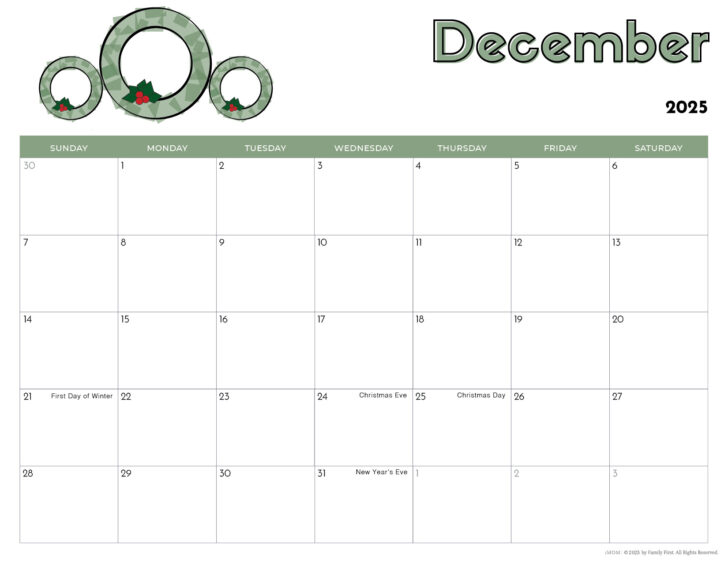 Free Printable Children’s Calendar 2025