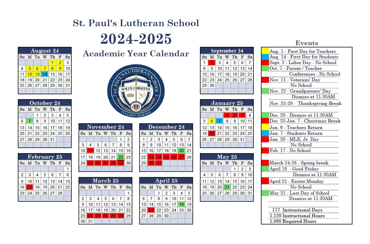 2024 -2025 School Calendar - St. Paul&amp;#039;S Lutheran School intended for Lutheran Calendar 2025 Printable