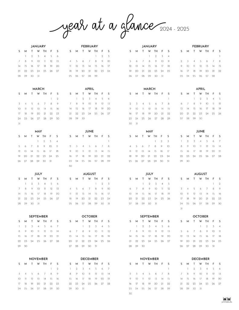 2024-2025 Two Year Calendars - 10 Free Printables | Printabulls inside 2024 - 2025 Calendar Printable Download