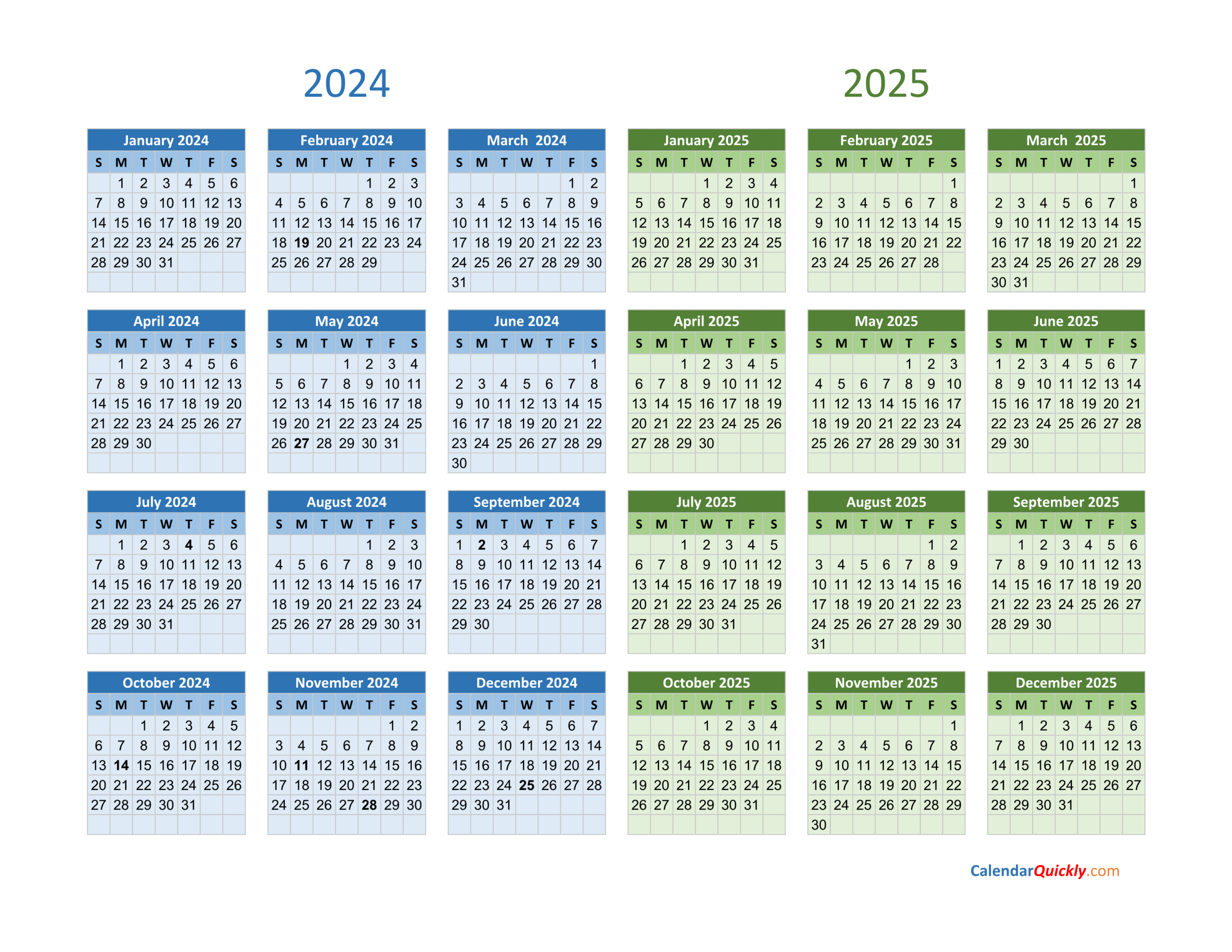 2024 And 2025 Calendar | Calendar Quickly inside 4 Year Calendar 2024 to 2025 Printable