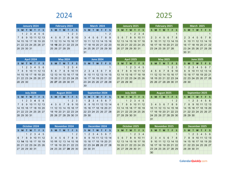 Two Year Calendar 2024 and 2025 Printable