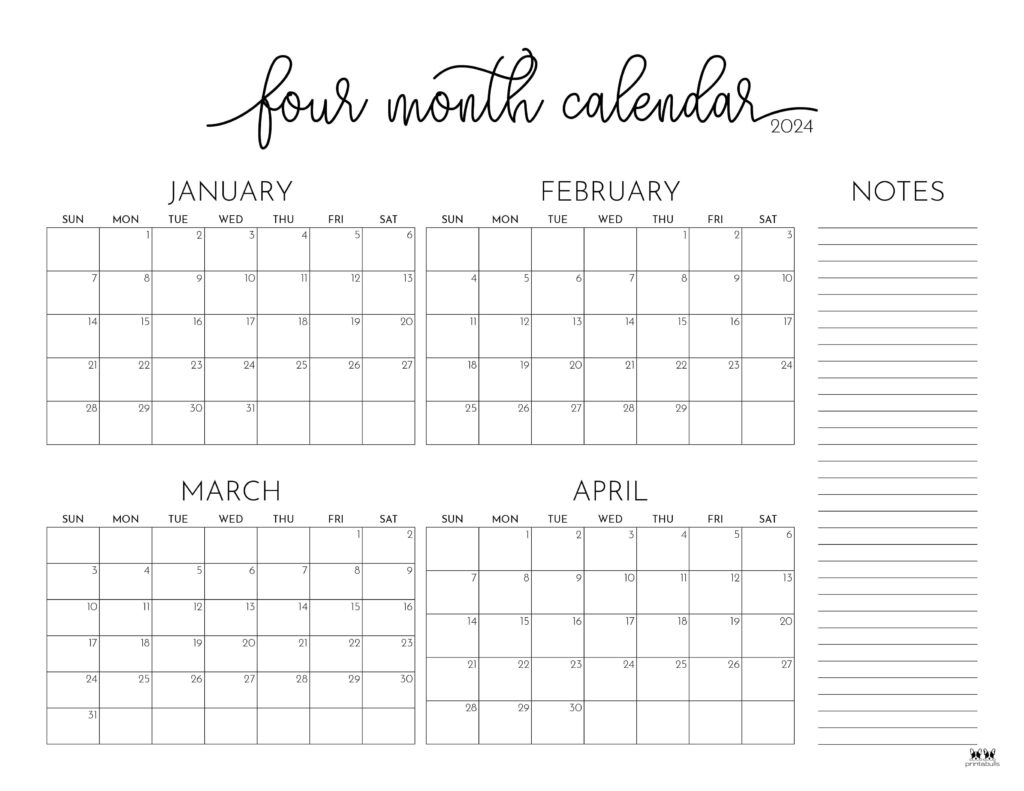 2024 Four Month Calendars - 18 Free Printables | Printabulls pertaining to Free Printable Calendar April 2024 to March 2025