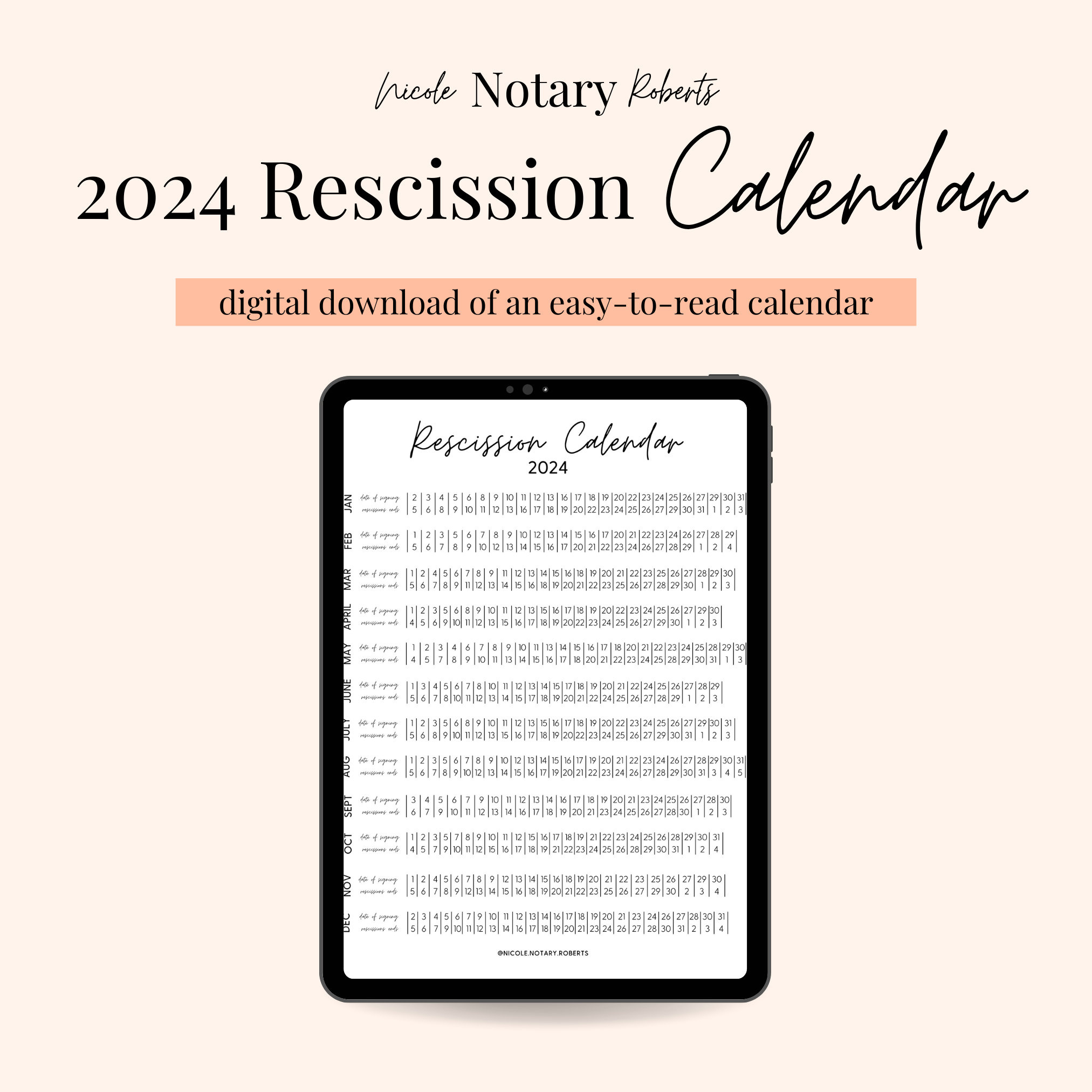 2024 Rescission Calendar For Loan Signings - Etsy Uk with 2025 Rescission Calendar Printable