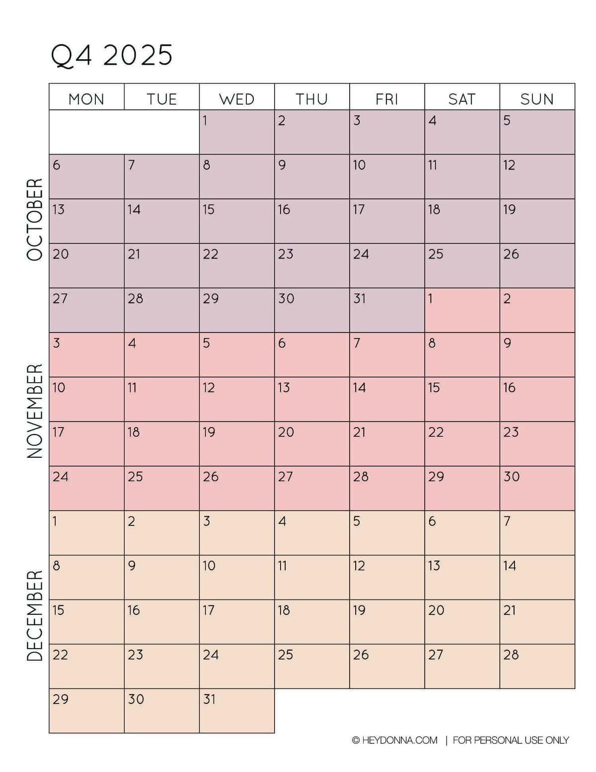 2025 3-Month Quarterly Calendar Printables - Free - Hey, Donna! for Printable 2025 Quarterly Calendar