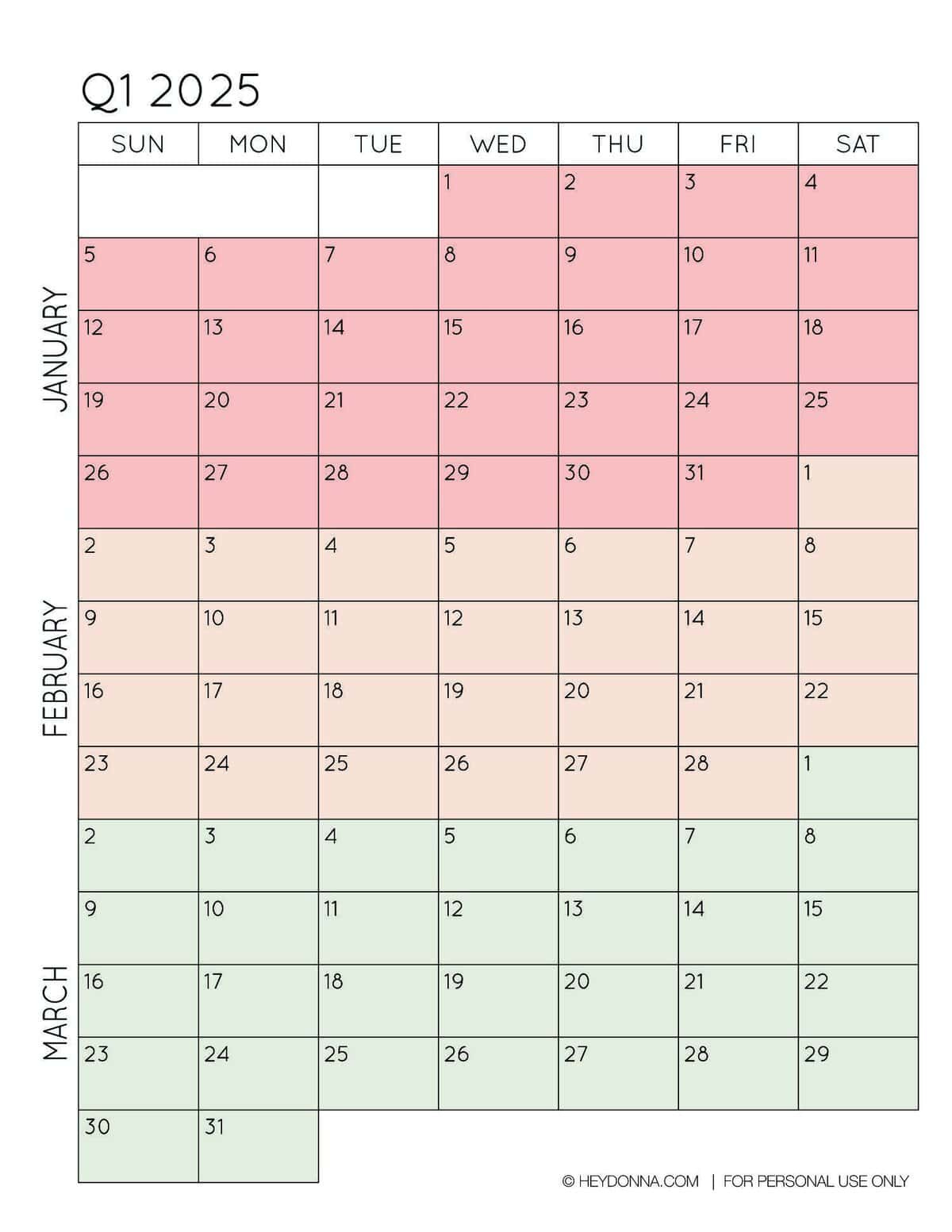 2025 3-Month Quarterly Calendar Printables - Free - Hey, Donna! for Quarterly Calendar 2025 Printable Free