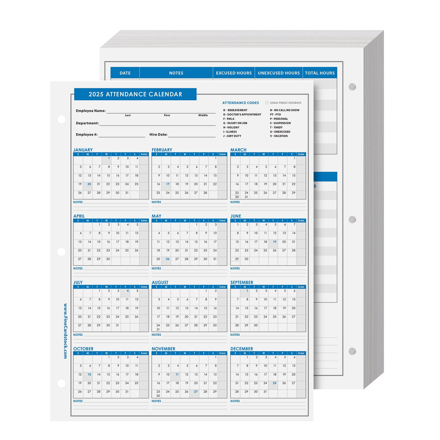 2025 Attendance Calendar Card Stock Paper – Great Employee Work Tracker | Printed On Durable And Thick 80Lb (216Gsm) Cardstock | 8 ½ X 11 | 25 Sheets in 2025 Attendance Calendar Printable Free