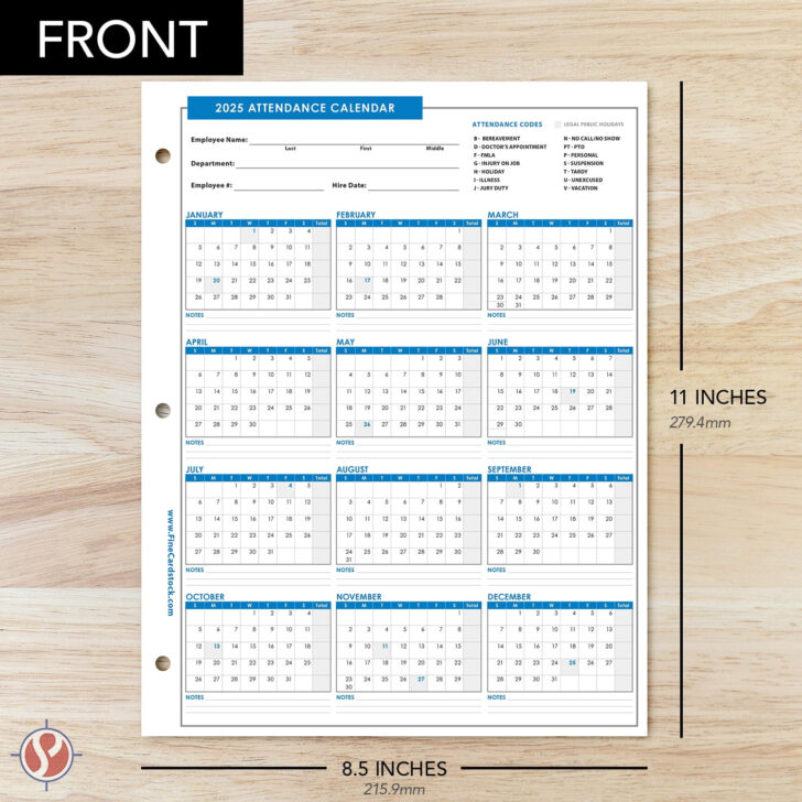 Printable Attendance Calendar 2025