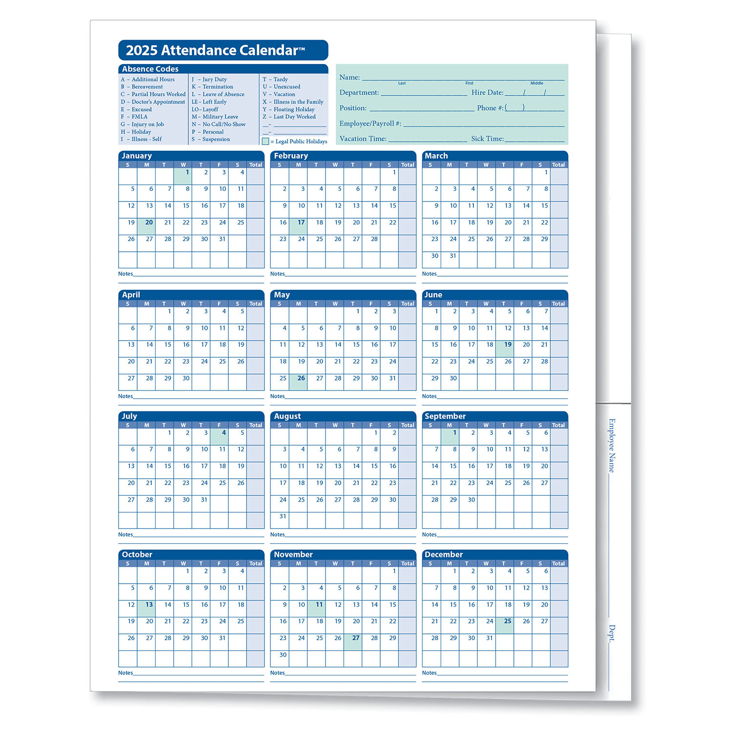 2025 Attendance Calendar Folder | Hrdirect intended for Attendance Calendar 2025 Printable