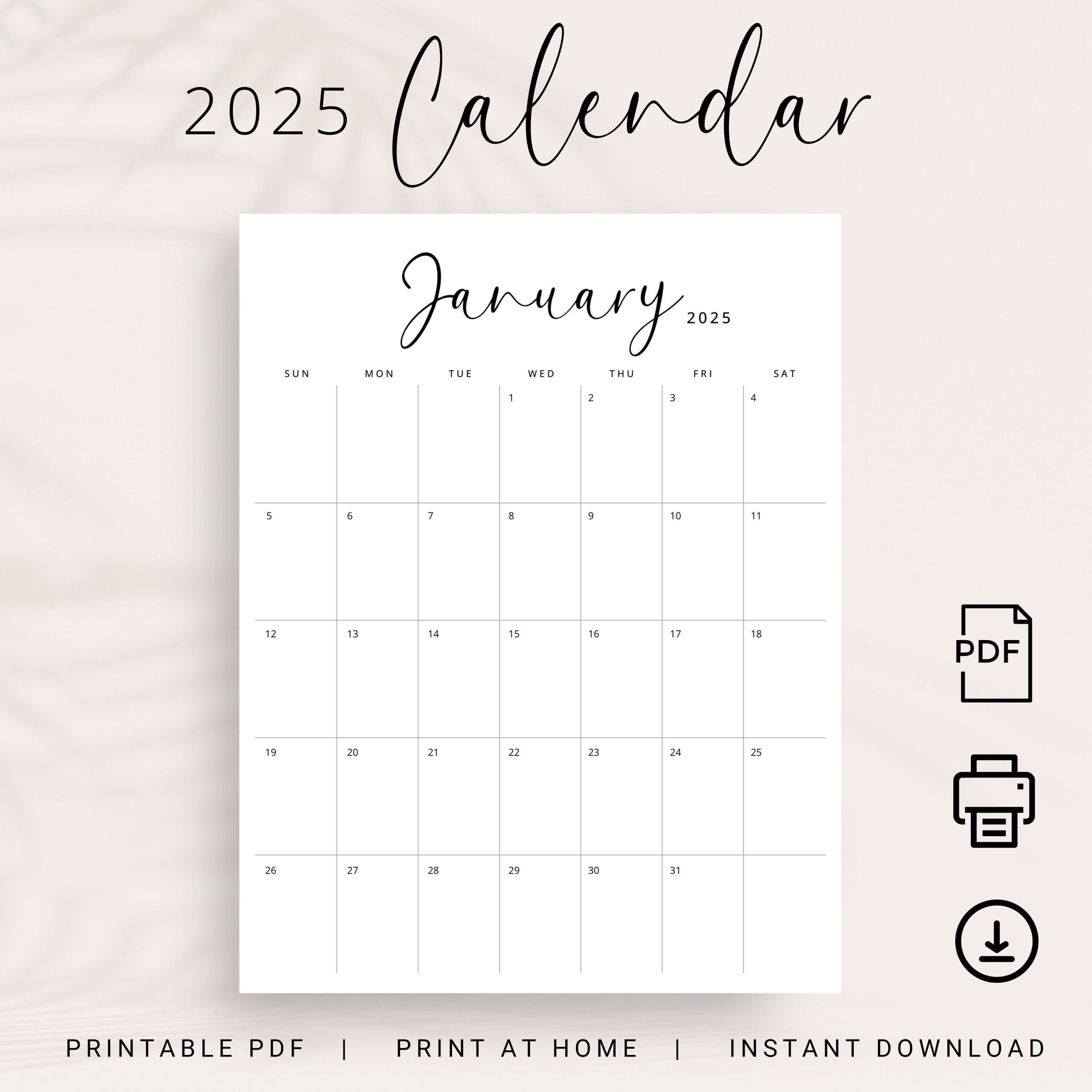 2025 Calendar 2025 Monthly Planner Printable 2025 Vertical Monthly intended for Printable 2025 Monthly Calendar Free