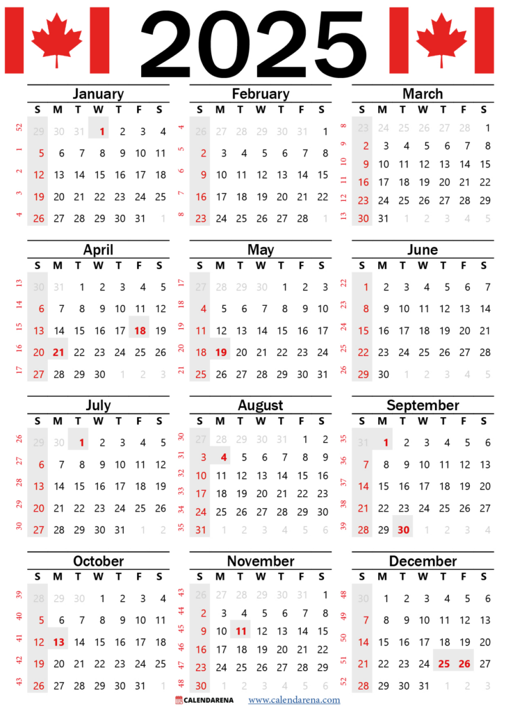 Calendar 2025 Canada Printable