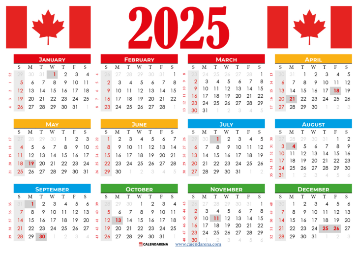 Free Printable Calendar 2025 Canada