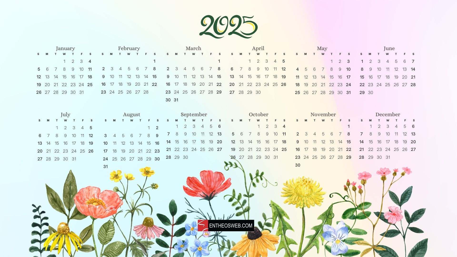 2025 Calendar Desktop Wallpaper (Jpg) &amp;amp; Printables (Pdf) | Entheosweb in 2025 Floral Calendar Printable