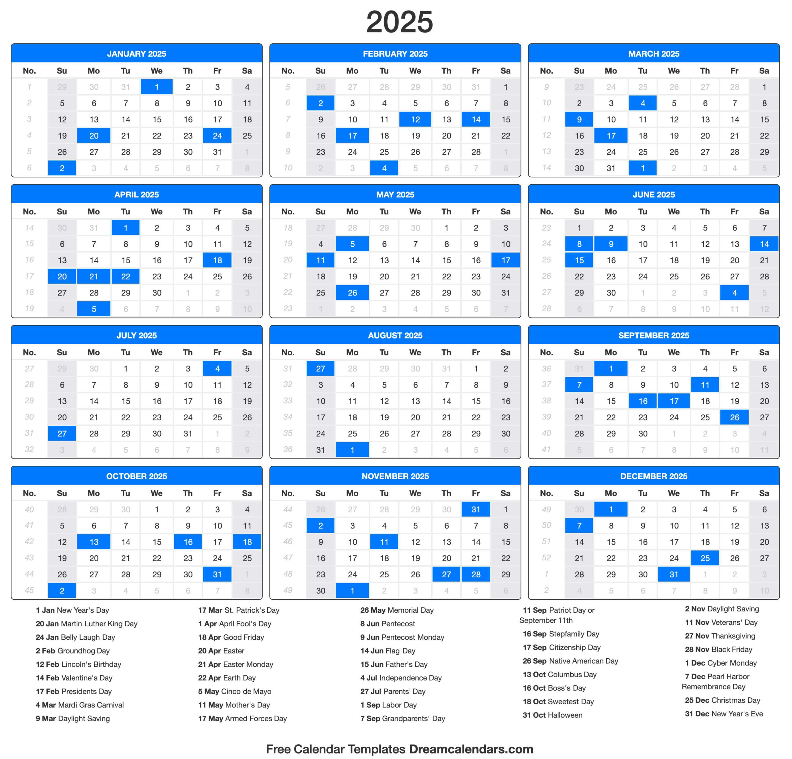 2025 Calendar for 2025 Daily Calendar Printable