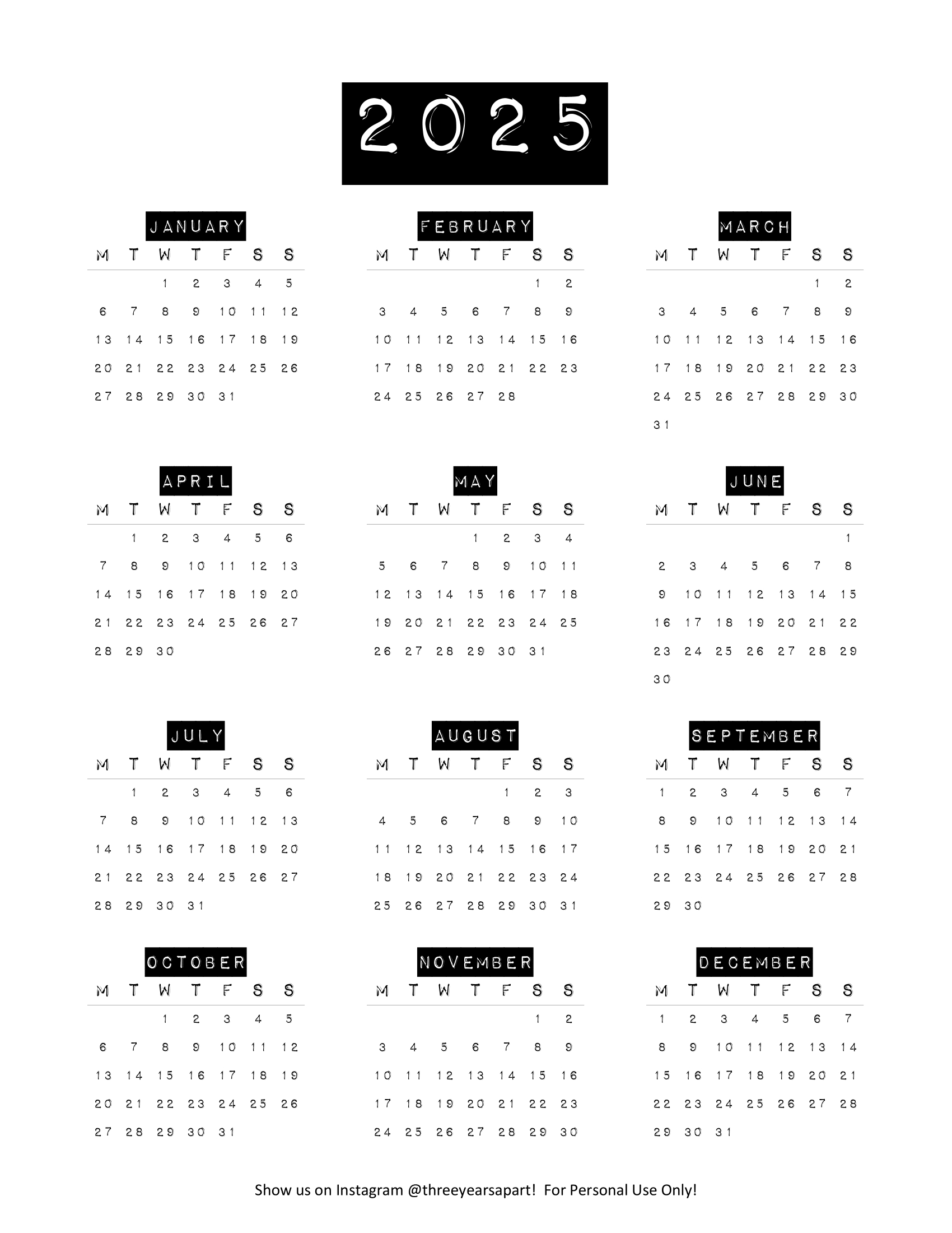 2025 Calendar Free Printable | Bullet Journal And Planner Free in Free Mini Calendar Printable 2025