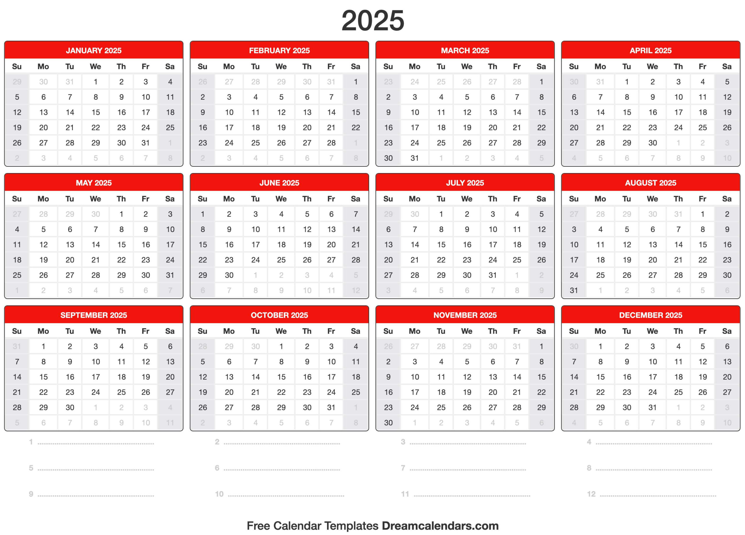 2025 Calendar in 2025 Printable Calendar Template