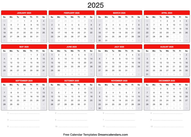 Free Online Printable 2025 Calendar