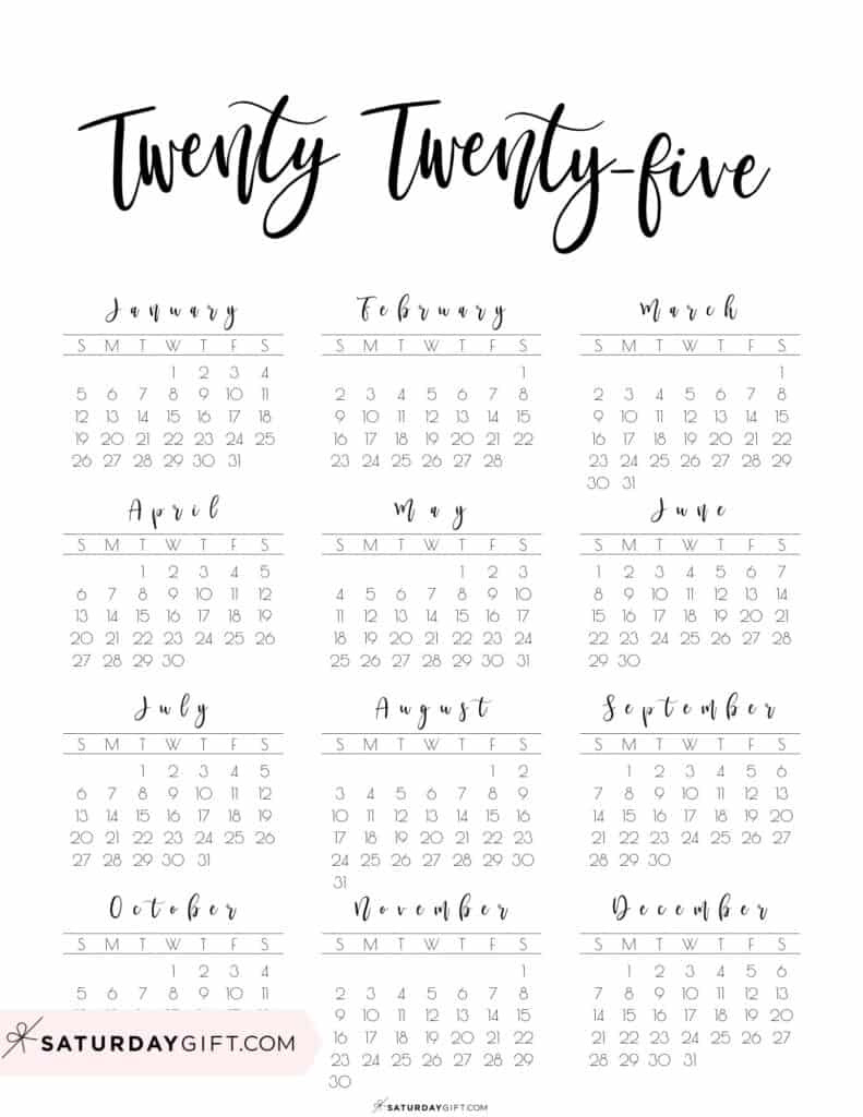 2025 Calendar Printable - 18 Cute &amp;amp; Free 2025 Yearly Calendar for 2025 Printable Free Calendar