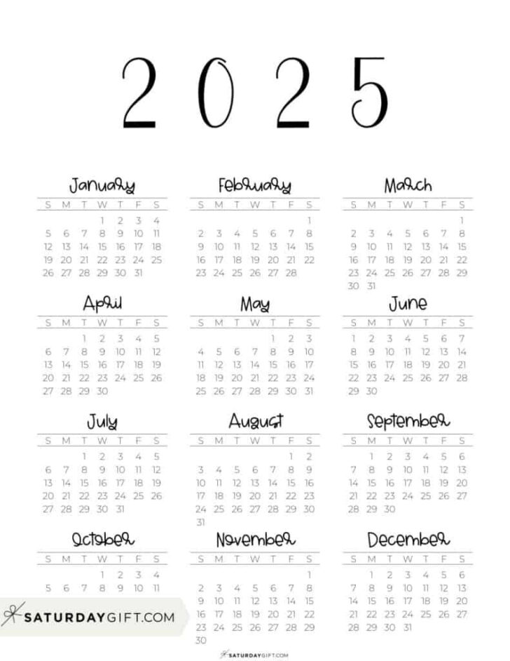 Printable 2025 Yearly Calendar