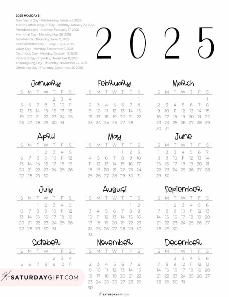 2025 Calendar Printable - 18 Cute &amp;amp; Free 2025 Yearly Calendar in 2025 Year Calendar Printable With Holidays