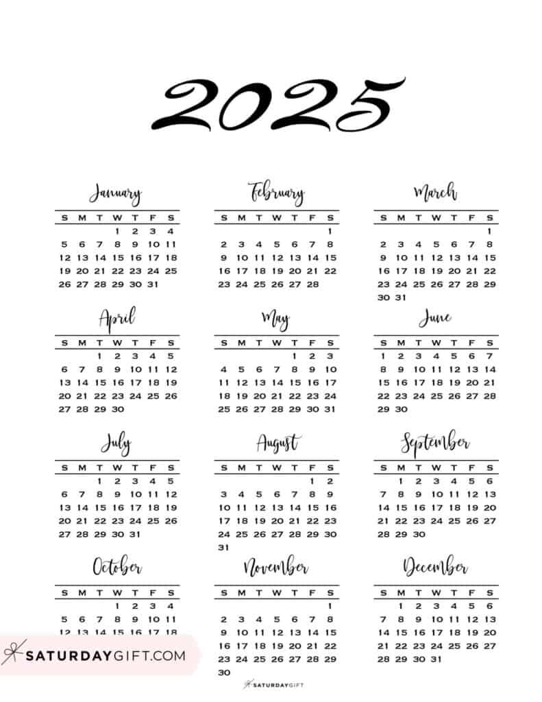 2025 Calendar Printable - 18 Cute &amp;amp; Free 2025 Yearly Calendar inside 2025 Calendar Printable One Page