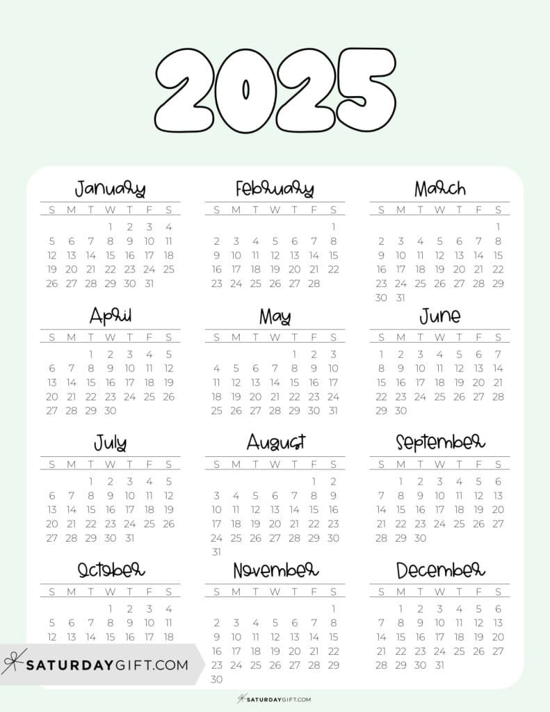 2025 Calendar Printable - 18 Cute &amp;amp; Free 2025 Yearly Calendar intended for Printable Calendar 2025 Cute