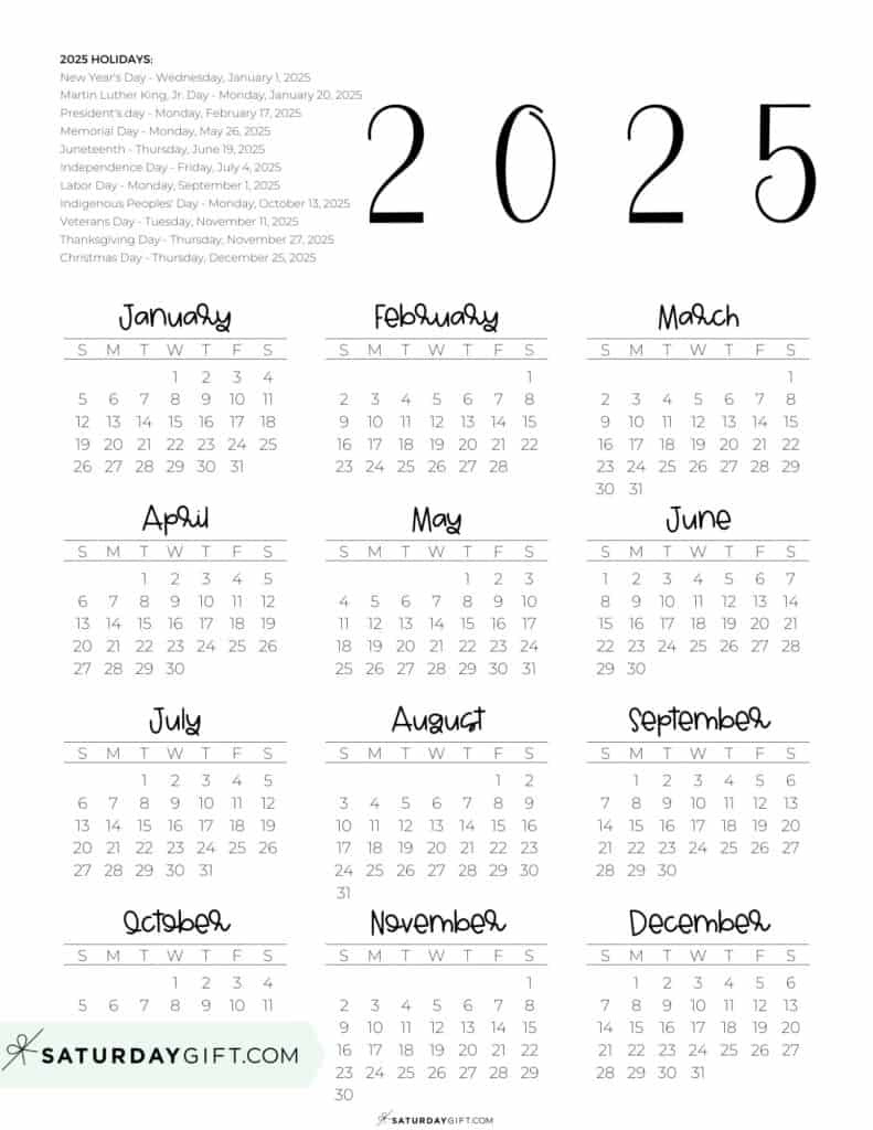 2025 Calendar Printable - 18 Cute &amp;amp; Free 2025 Yearly Calendar pertaining to 2025 Year Printable Calendar