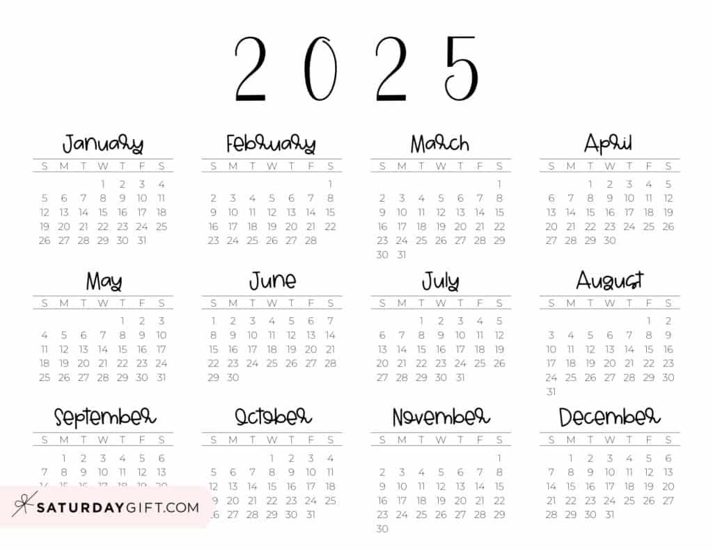 2025 Calendar Printable - 18 Cute &amp;amp; Free 2025 Yearly Calendar pertaining to Horizontal 2025 Calendar Printable