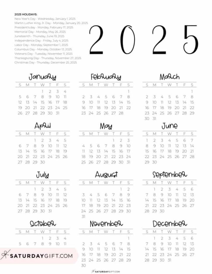 Annual 2025 Calendar Printable