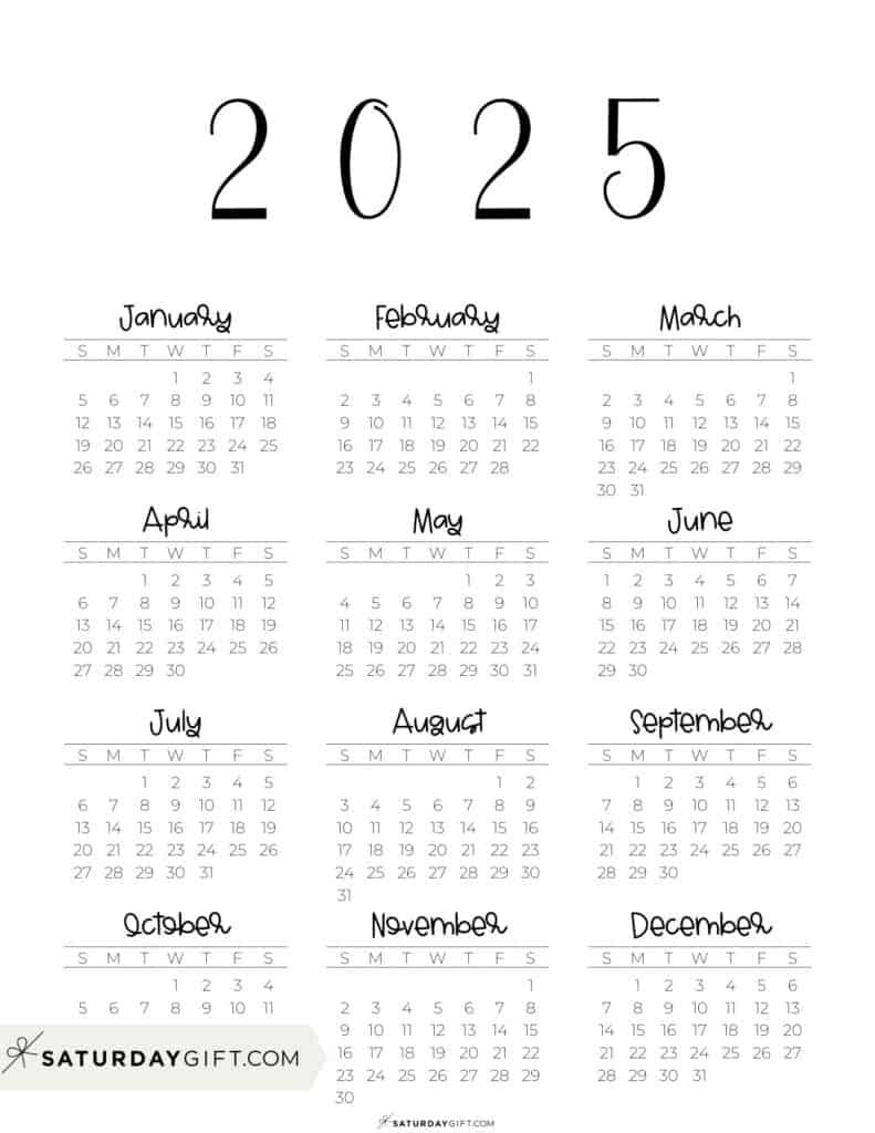 2025 Calendar Printable - 18 Cute &amp;amp; Free 2025 Yearly Calendar throughout 2025 at a Glance Calendar Printable