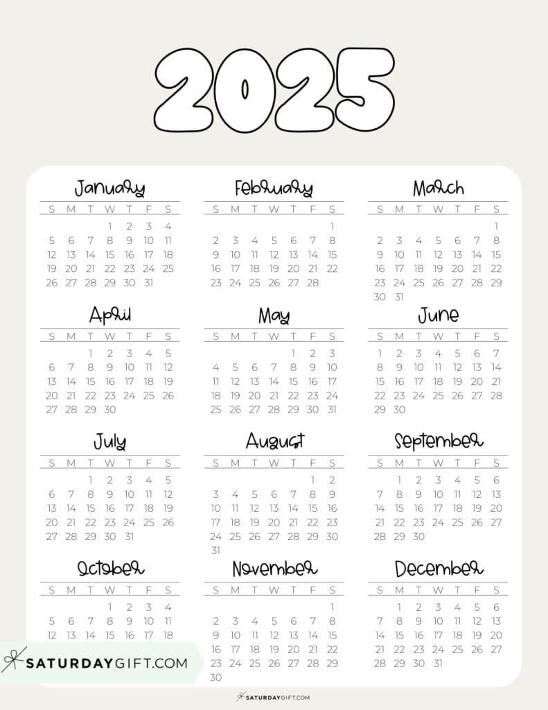 2025 Calendar Printable - 18 Cute &amp;amp; Free 2025 Yearly Calendar throughout Cute Printable Calendar 2025