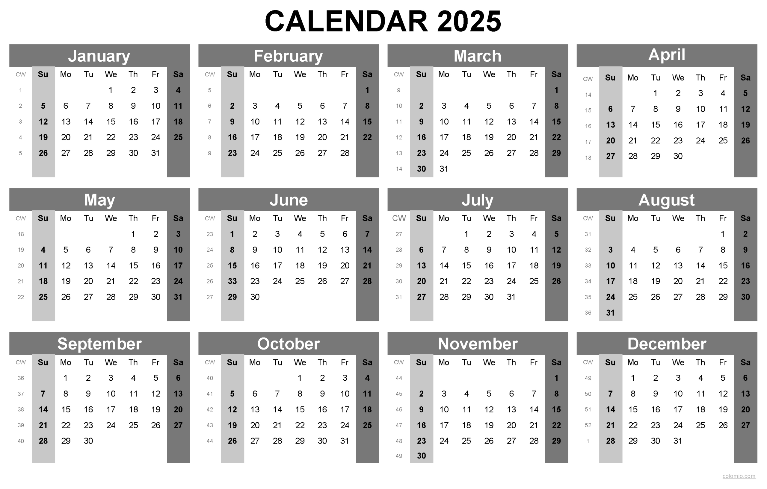 2025 Calendar Printable, ✓ Pdf, Excel And Image File - Free for 12 Month 2025 Calendar Printable