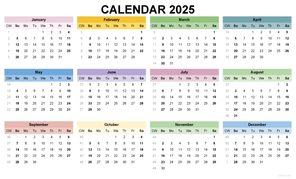 12 Months Calendar 2025 Printable | Calendar 2025