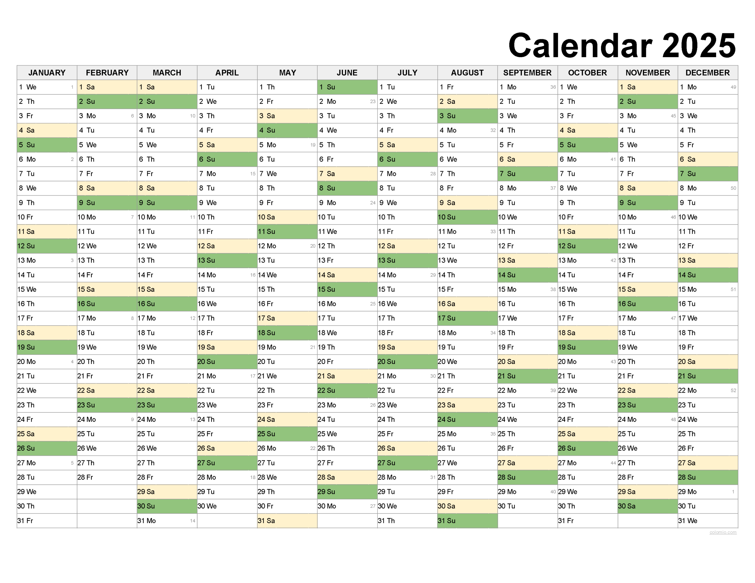 2025 Calendar Printable, ✓ Pdf, Excel And Image File - Free intended for Free Printable Wall Calendar 2025