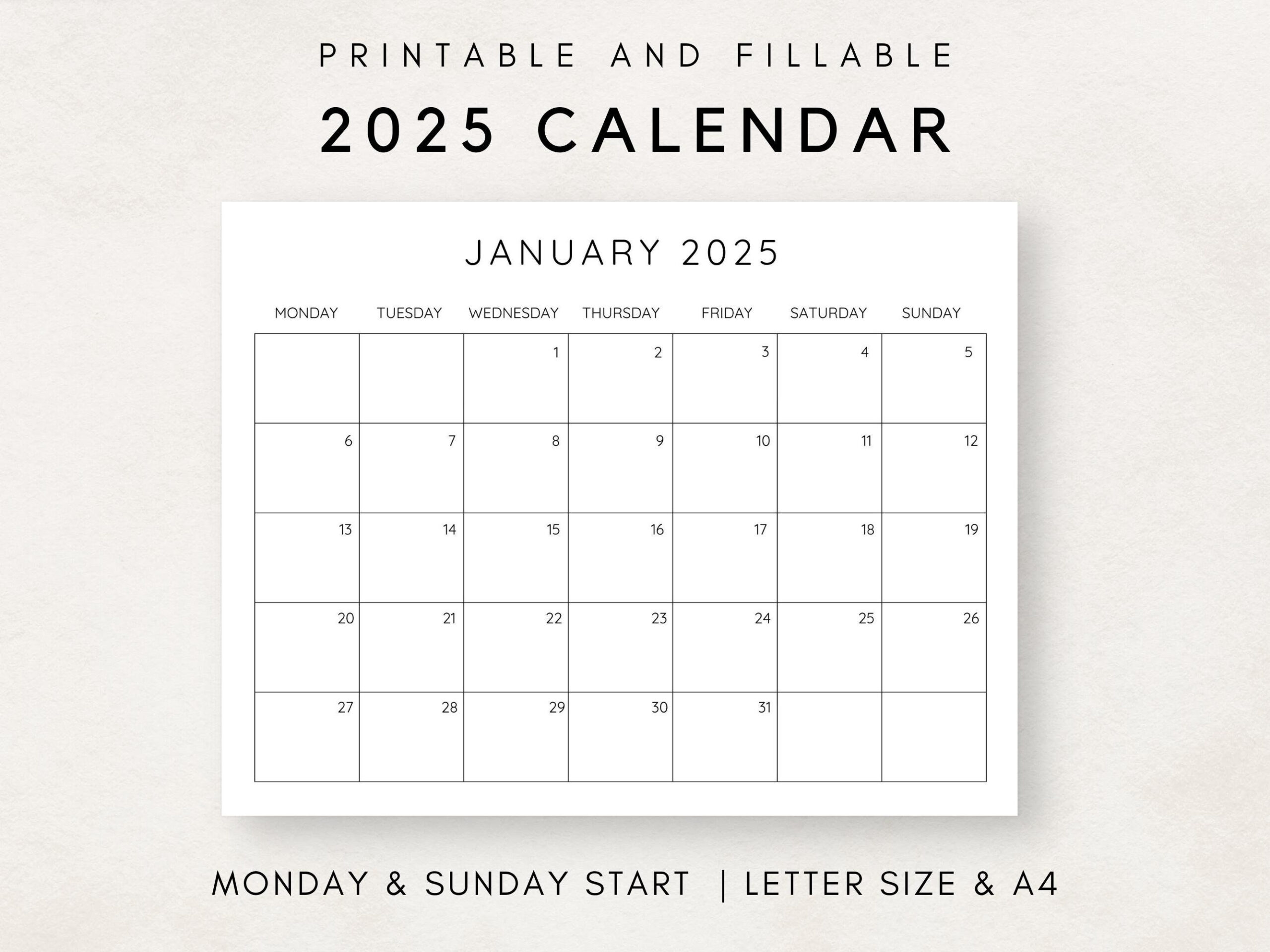 2025 Calendar Printable, Monthly Calendar 2025, Fillable Calendar intended for Fillable Printable Calendar 2025