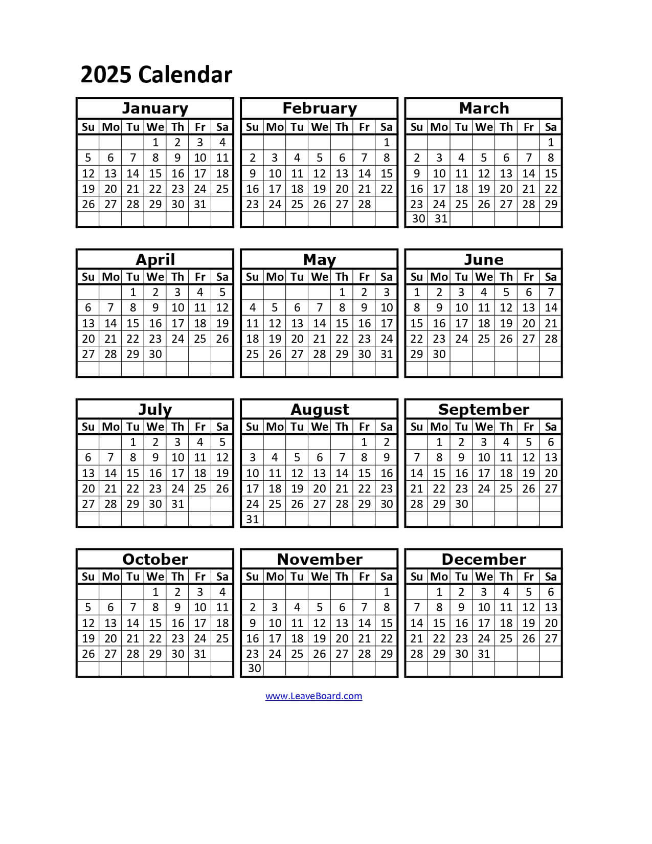 2025 Calendar Printable: Pdf, Excel, With Holidays (Free Download) with regard to Free Printable 2025 Employee Attendance Calendar Free Download