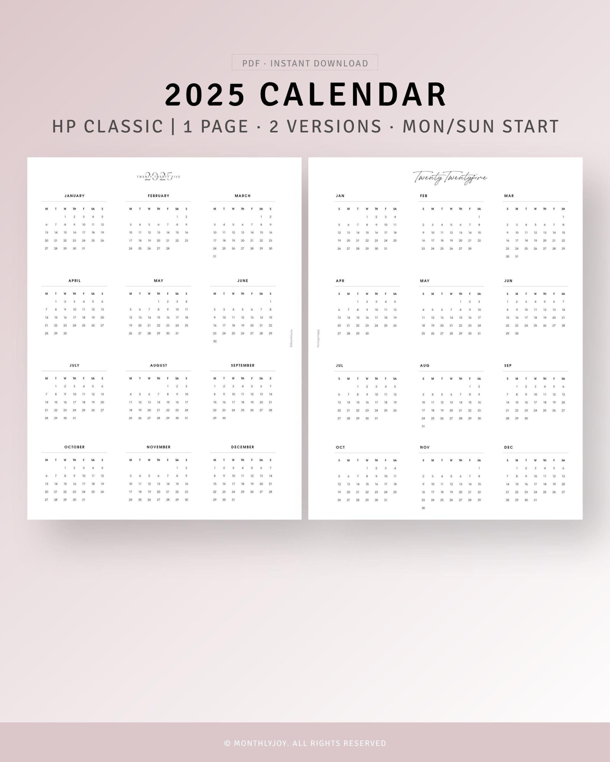 2025 Calendar Template Hp Classic Inserts Printable New Year within Printable Calendar 2025 Hp