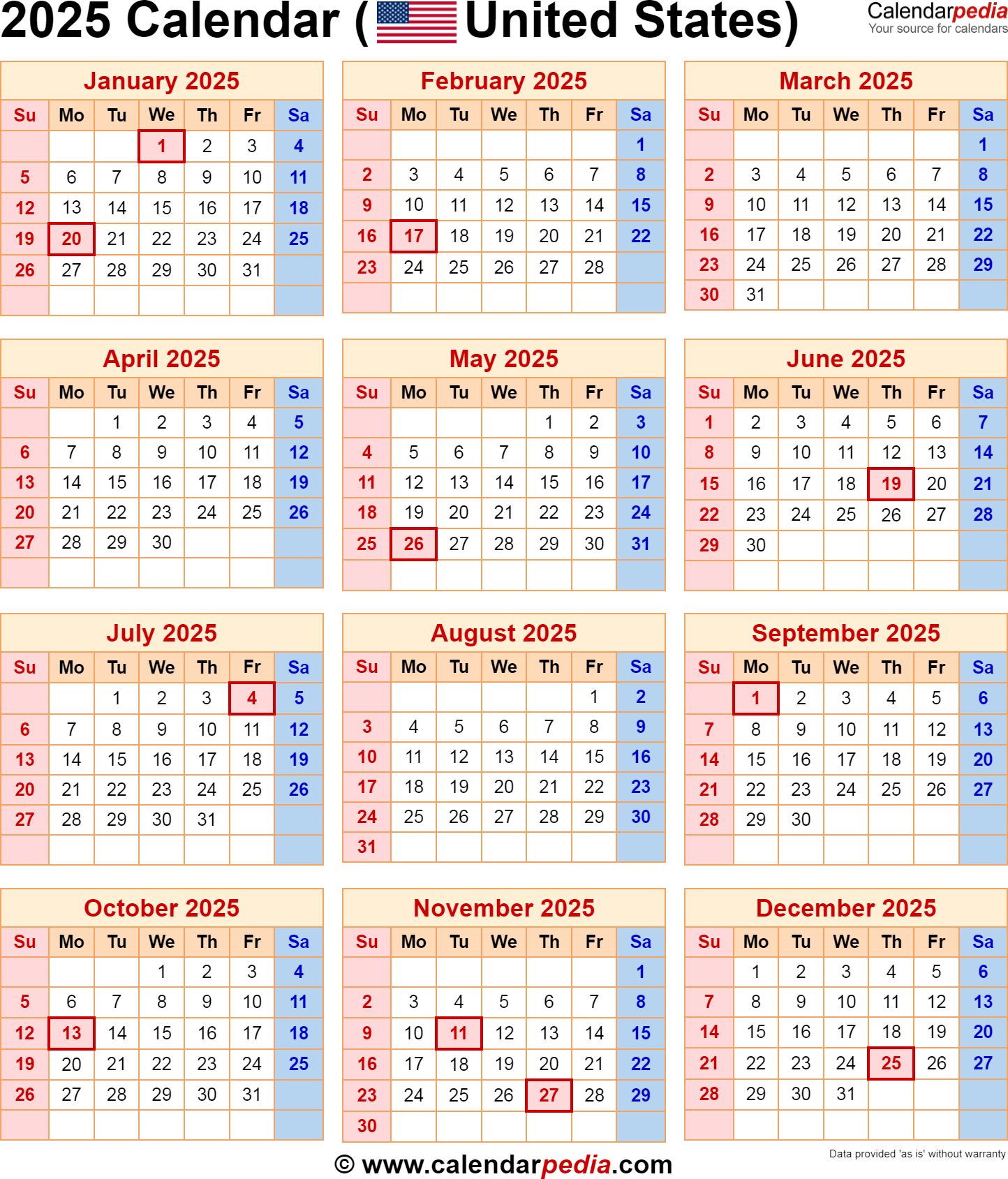 2025 Calendar With Federal Holidays for Printable 2025 Calendar with Federal Holidays