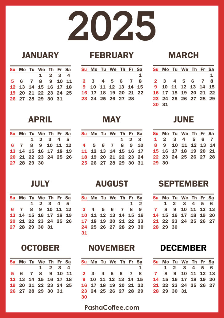 2025 Calendar with Holidays Free Printable