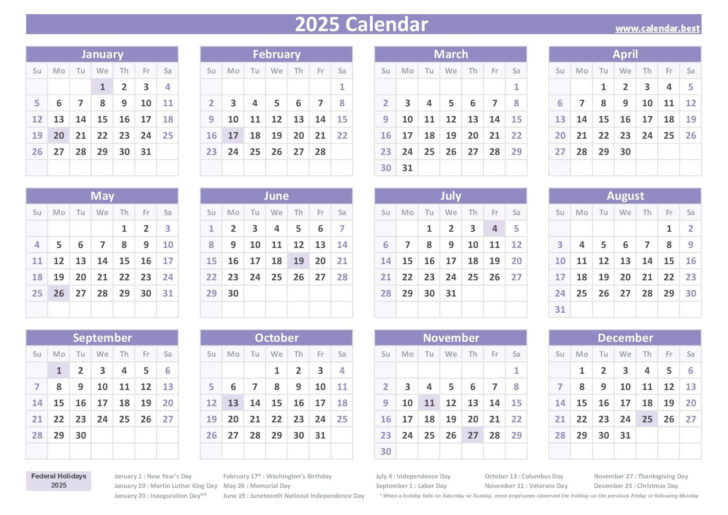 2025 Free Printable Calendar with Holidays